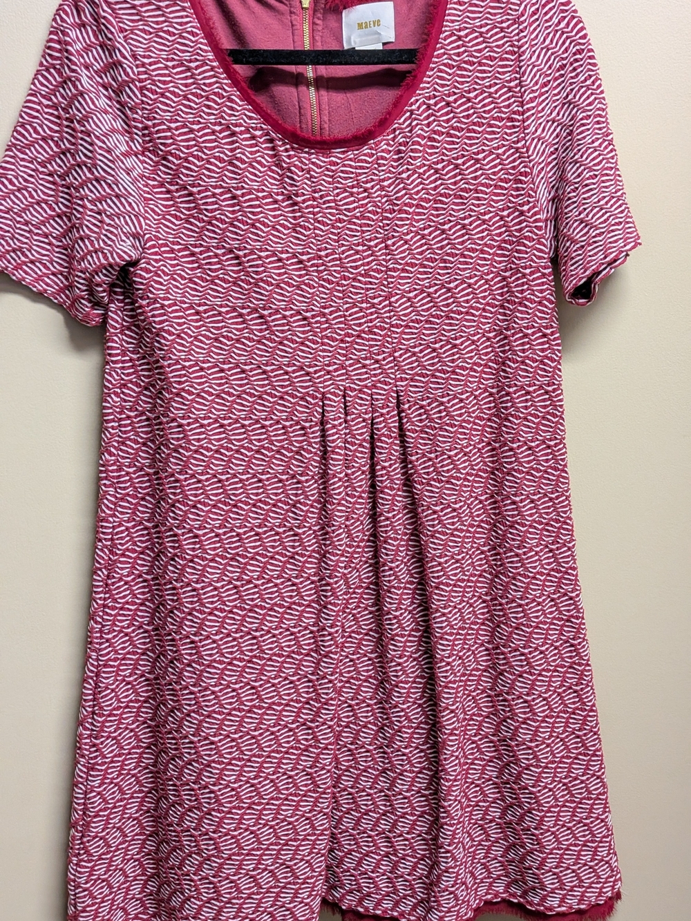 Maeve Pink Textured Short-Sleeve Womens Dress